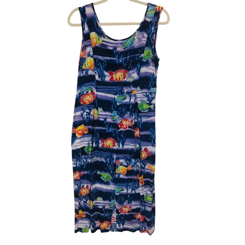 Vintage Jams World‎ Janice Dress Talking Fish Artsy Whimsical Hawaiian Womens M